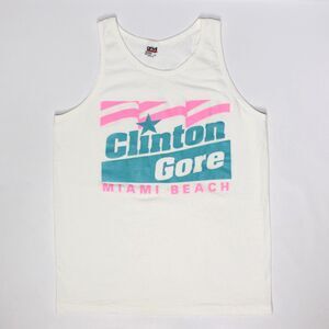 VTG USA 1992 Clinton Gore Miami Beach White Single Stitch Tank Top Men Size L